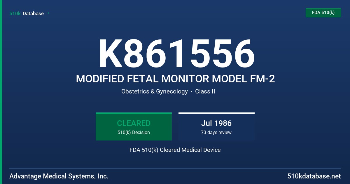K861556 MODIFIED FETAL MONITOR MODEL FM-2 FDA 510(k) Cleared Medical Device