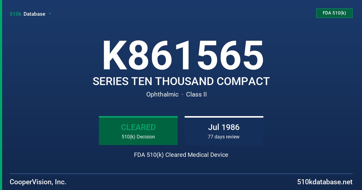 K861565 SERIES TEN THOUSAND COMPACT FDA 510(k) Cleared Medical Device