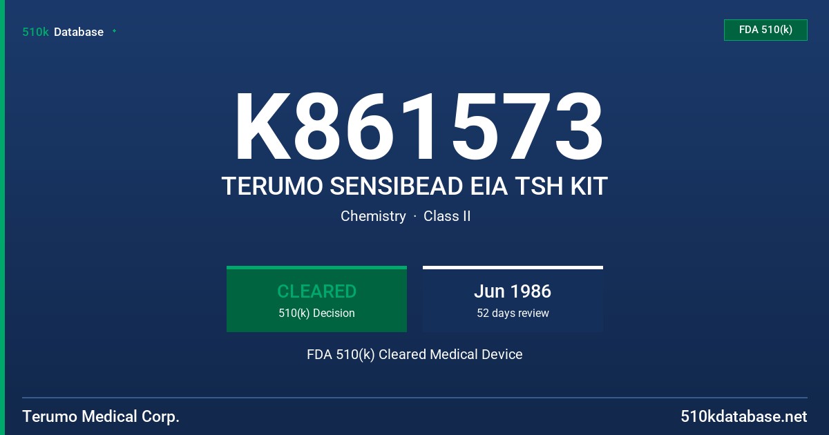 K861573 TERUMO SENSIBEAD EIA TSH KIT FDA 510(k) Cleared Medical Device