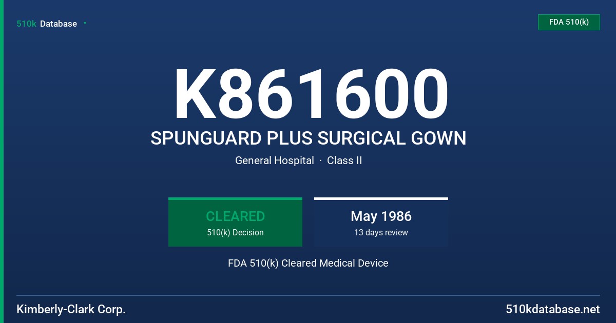 K861600 SPUNGUARD PLUS SURGICAL GOWN FDA 510(k) Cleared Medical Device