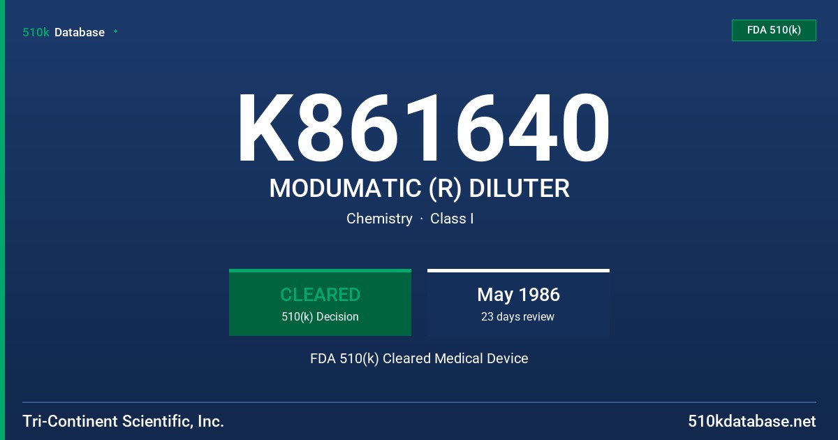 K861640 MODUMATIC (R) DILUTER FDA 510(k) Cleared Medical Device