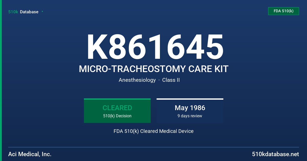 K861645 MICRO-TRACHEOSTOMY CARE KIT FDA 510(k) Cleared Medical Device