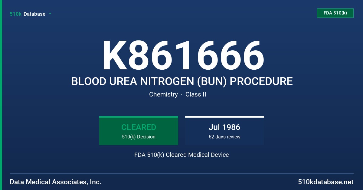 K861666 BLOOD UREA NITROGEN (BUN) PROCEDURE FDA 510(k) Cleared Medical Device