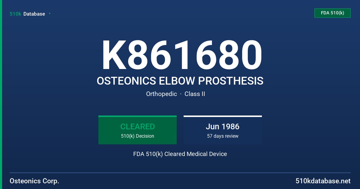 K861680 OSTEONICS ELBOW PROSTHESIS FDA 510(k) Cleared Medical Device