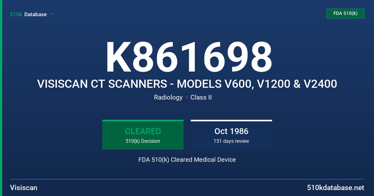 K861698 VISISCAN CT SCANNERS - MODELS V600, V1200 & V2400 FDA 510(k) Cleared Medical Device