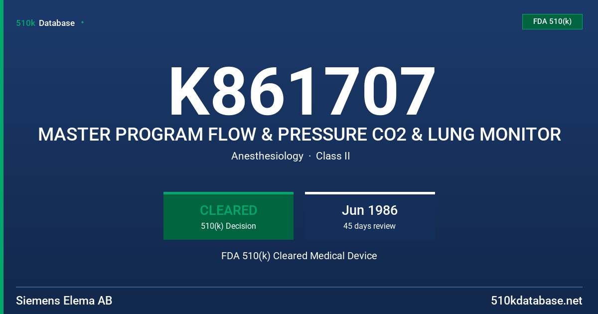 K861707 MASTER PROGRAM FLOW & PRESSURE CO2 & LUNG MONITOR FDA 510(k) Cleared Medical Device