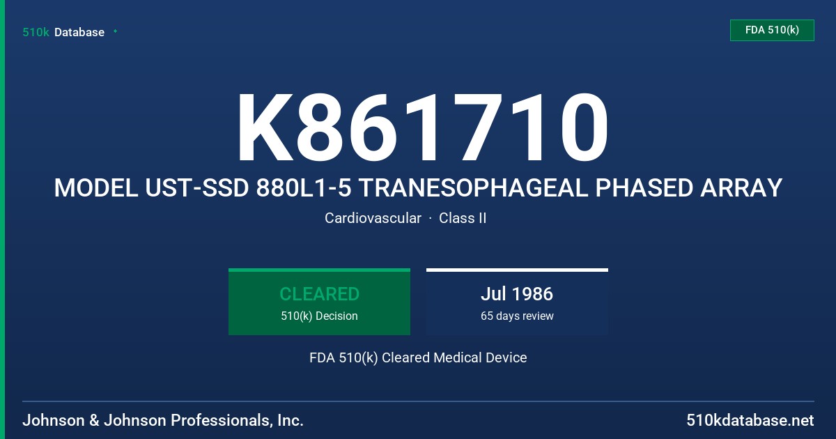 K861710 MODEL UST-SSD 880L1-5 TRANESOPHAGEAL PHASED ARRAY FDA 510(k) Cleared Medical Device