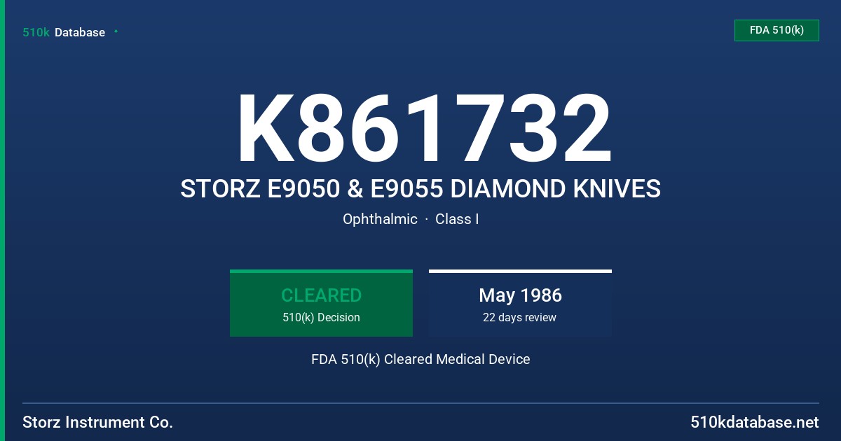 K861732 STORZ E9050 & E9055 DIAMOND KNIVES FDA 510(k) Cleared Medical Device