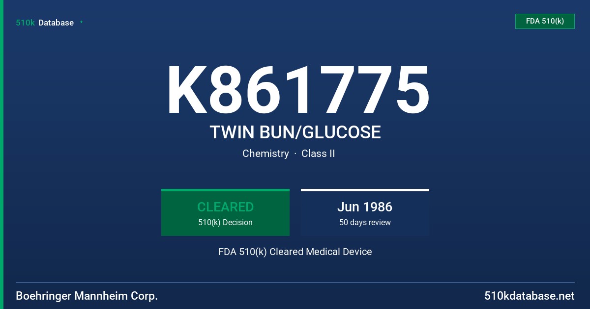 K861775 TWIN BUN/GLUCOSE FDA 510(k) Cleared Medical Device