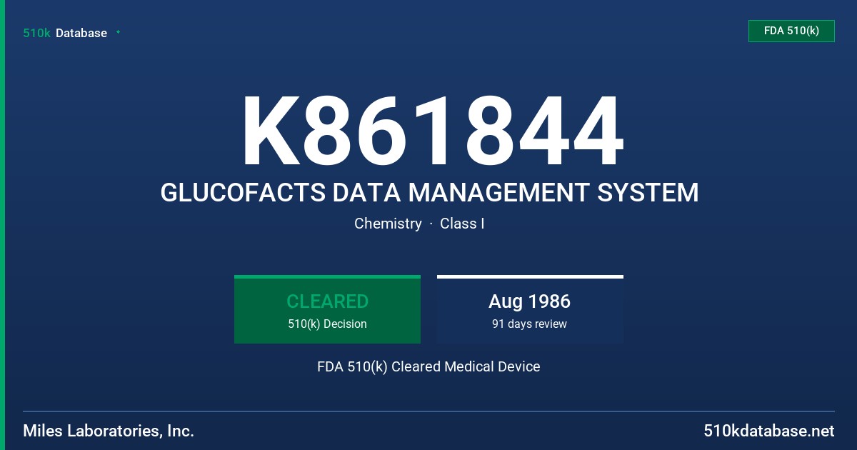 K861844 GLUCOFACTS DATA MANAGEMENT SYSTEM FDA 510(k) Cleared Medical Device