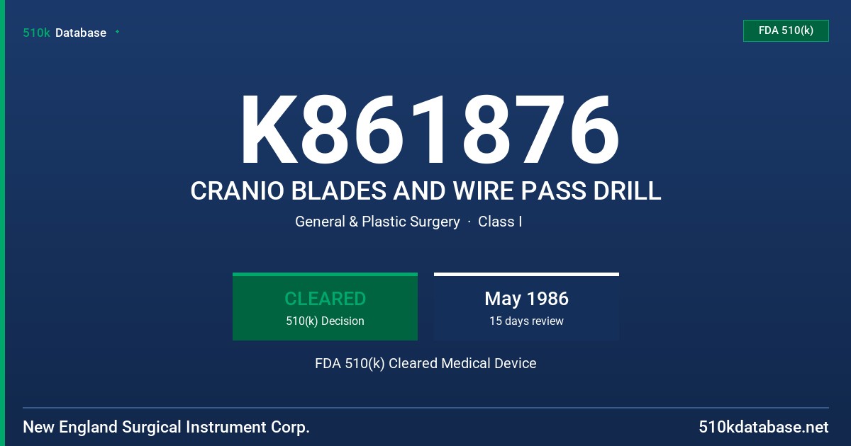 K861876 CRANIO BLADES AND WIRE PASS DRILL FDA 510(k) Cleared Medical Device