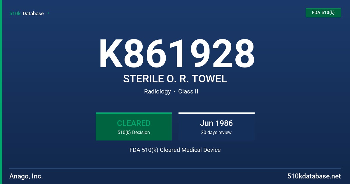 K861928 STERILE O. R. TOWEL FDA 510(k) Cleared Medical Device