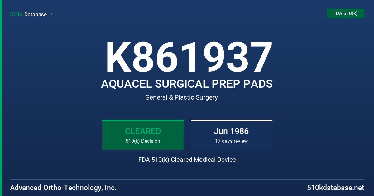 K861937 AQUACEL SURGICAL PREP PADS FDA 510(k) Cleared Medical Device