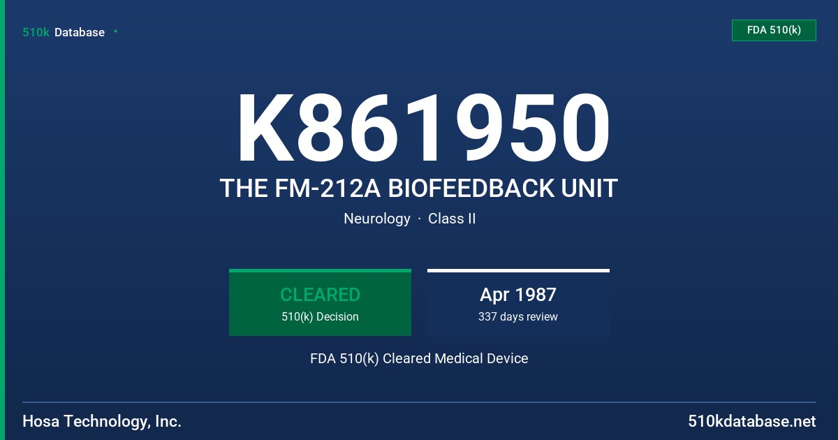 K861950 THE FM-212A BIOFEEDBACK UNIT FDA 510(k) Cleared Medical Device