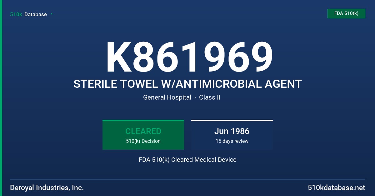 K861969 STERILE TOWEL W/ANTIMICROBIAL AGENT FDA 510(k) Cleared Medical Device