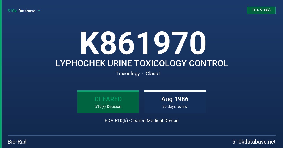 K861970 LYPHOCHEK URINE TOXICOLOGY CONTROL FDA 510(k) Cleared Medical Device