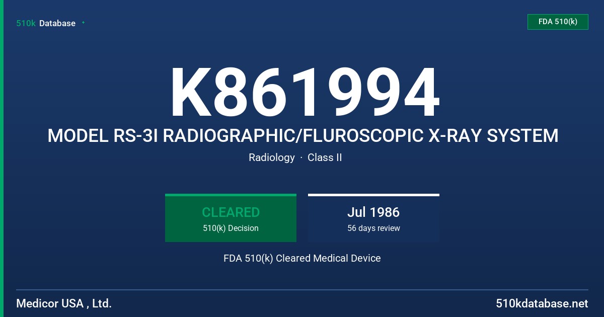 K861994 MODEL RS-3I RADIOGRAPHIC/FLUROSCOPIC X-RAY SYSTEM FDA 510(k) Cleared Medical Device