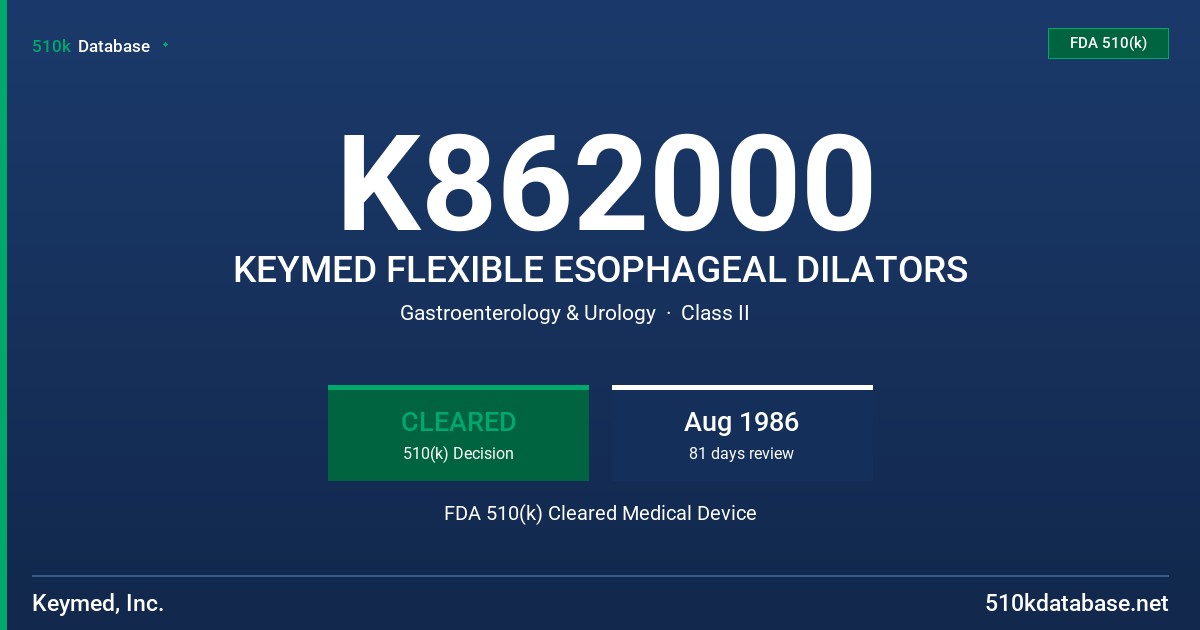 K862000 KEYMED FLEXIBLE ESOPHAGEAL DILATORS FDA 510(k) Cleared Medical Device