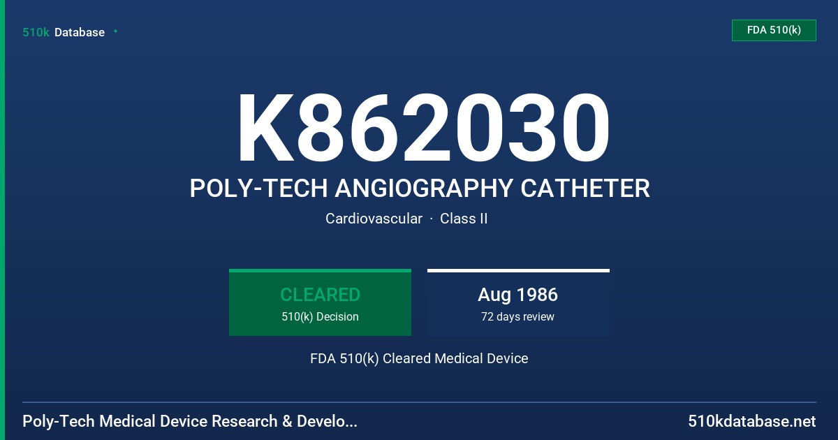 K862030 POLY-TECH ANGIOGRAPHY CATHETER FDA 510(k) Cleared Medical Device
