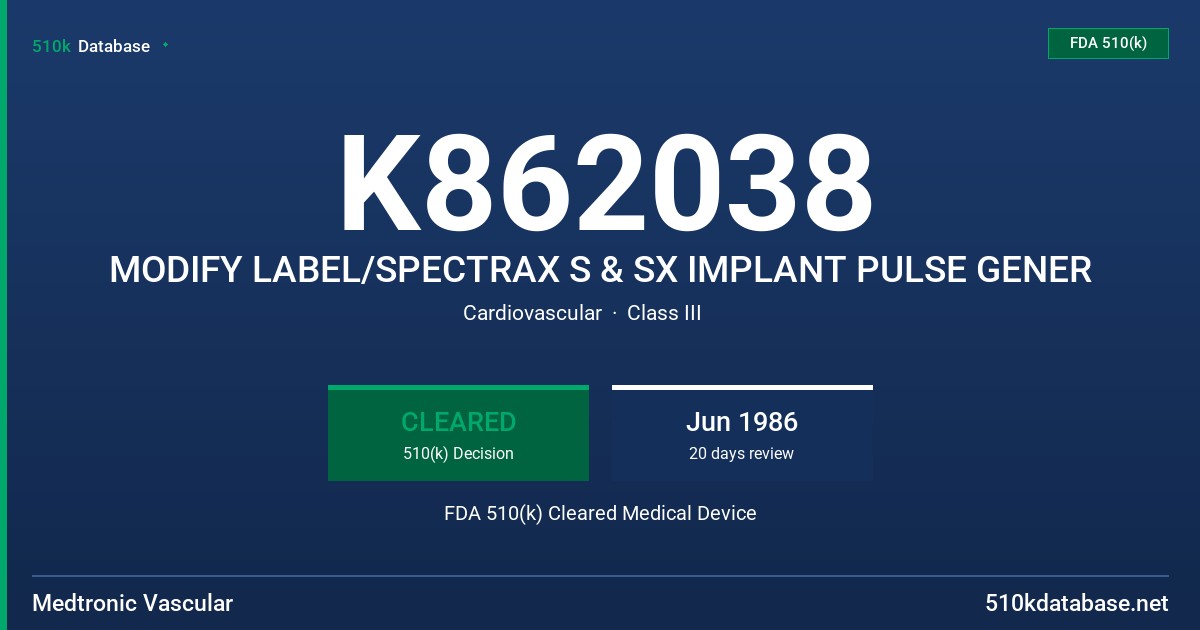 K862038 MODIFY LABEL/SPECTRAX S & SX IMPLANT PULSE GENER FDA 510(k) Cleared Medical Device