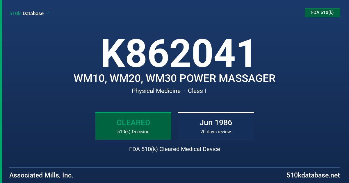 K862041 WM10, WM20, WM30 POWER MASSAGER FDA 510(k) Cleared Medical Device