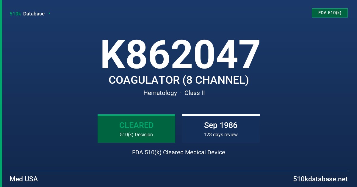 K862047 COAGULATOR (8 CHANNEL) FDA 510(k) Cleared Medical Device