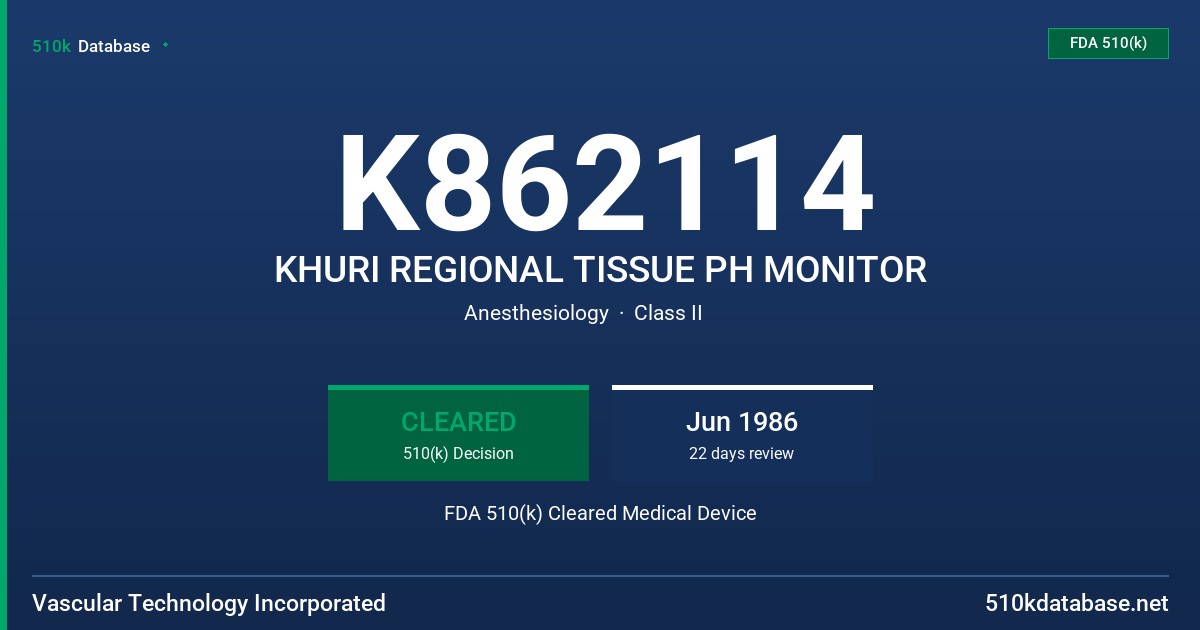 K862114 KHURI REGIONAL TISSUE PH MONITOR FDA 510(k) Cleared Medical Device