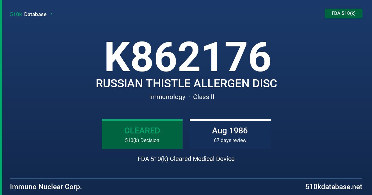 K862176 RUSSIAN THISTLE ALLERGEN DISC FDA 510(k) Cleared Medical Device