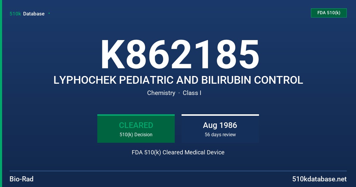 K862185 LYPHOCHEK PEDIATRIC AND BILIRUBIN CONTROL FDA 510(k) Cleared Medical Device