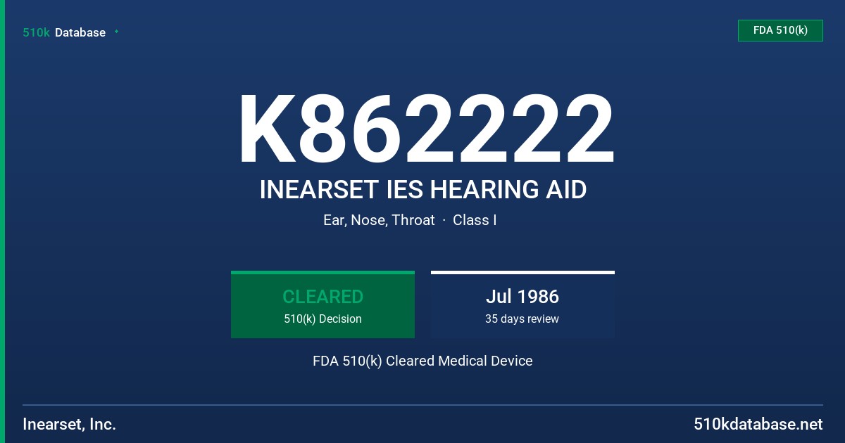 K862222 INEARSET IES HEARING AID FDA 510(k) Cleared Medical Device