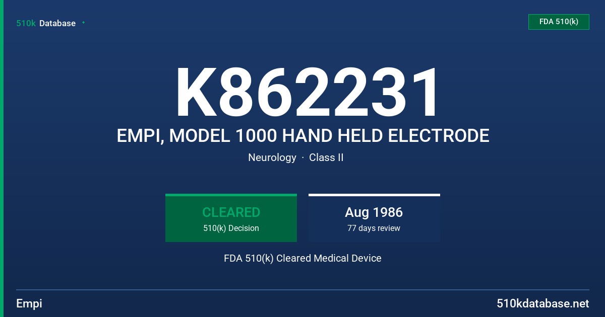 K862231 EMPI, MODEL 1000 HAND HELD ELECTRODE FDA 510(k) Cleared Medical Device
