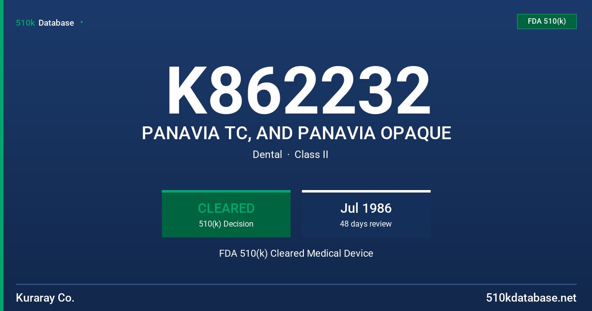 K862232 PANAVIA TC, AND PANAVIA OPAQUE FDA 510(k) Cleared Medical Device