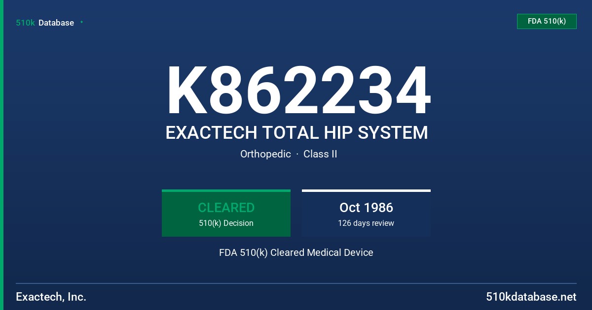 K862234 EXACTECH TOTAL HIP SYSTEM FDA 510(k) Cleared Medical Device