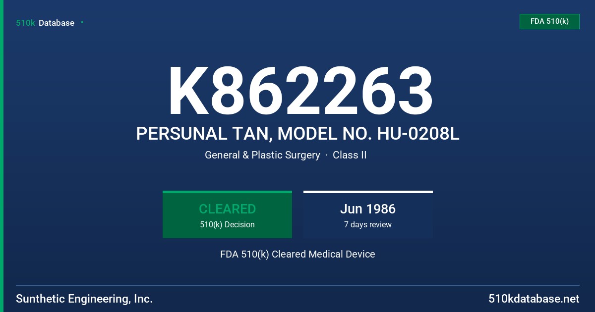 K862263 PERSUNAL TAN, MODEL NO. HU-0208L FDA 510(k) Cleared Medical Device