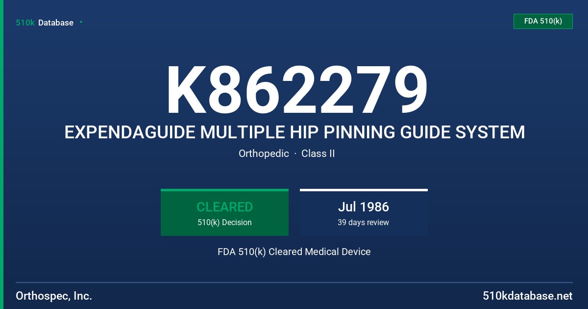 K862279 EXPENDAGUIDE MULTIPLE HIP PINNING GUIDE SYSTEM FDA 510(k) Cleared Medical Device