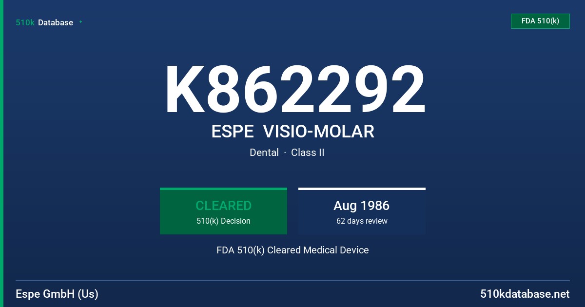 K862292 ESPE  VISIO-MOLAR FDA 510(k) Cleared Medical Device