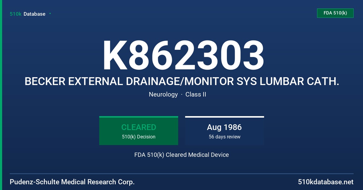 K862303 BECKER EXTERNAL DRAINAGE/MONITOR SYS LUMBAR CATH. FDA 510(k) Cleared Medical Device