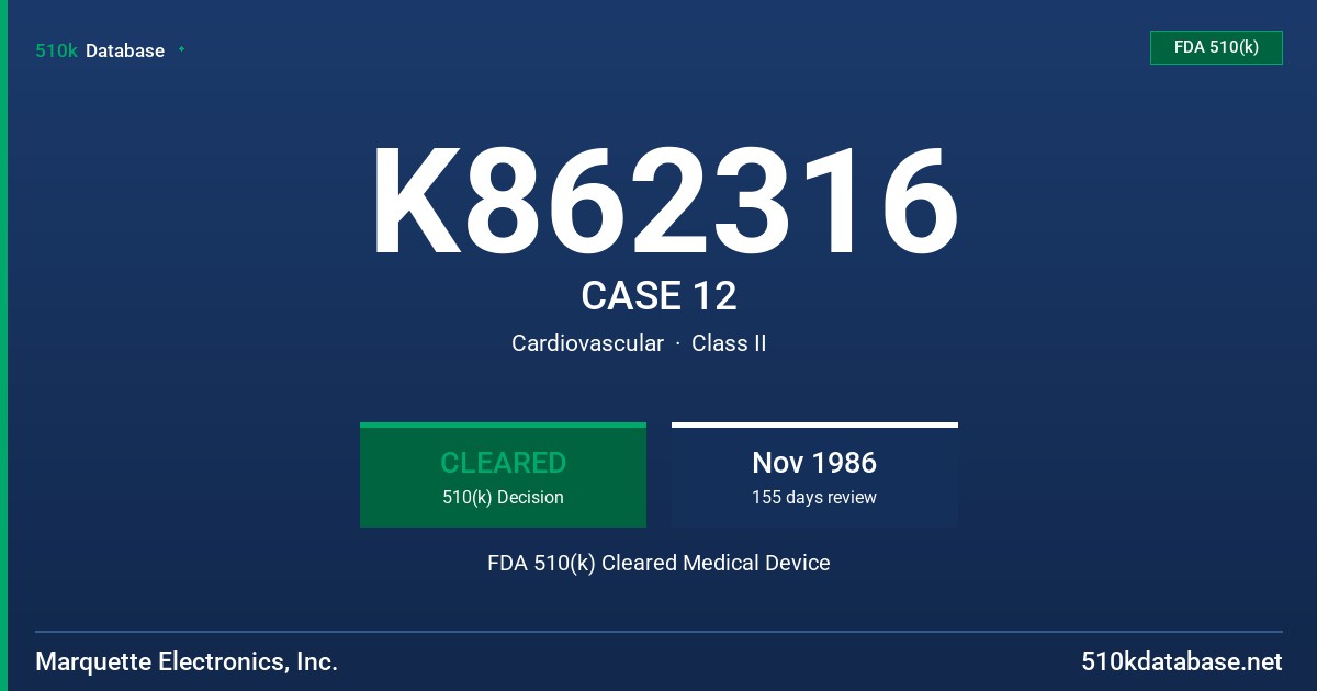 K862316 CASE 12 FDA 510(k) Cleared Medical Device