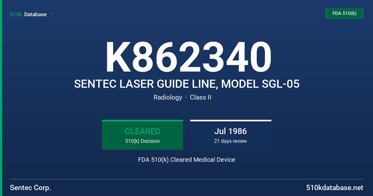 K862340 SENTEC LASER GUIDE LINE, MODEL SGL-05 FDA 510(k) Cleared Medical Device