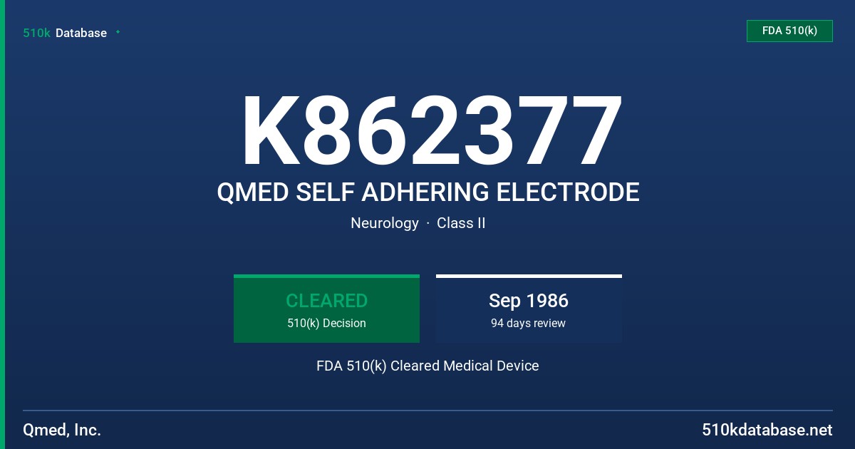 K862377 QMED SELF ADHERING ELECTRODE FDA 510(k) Cleared Medical Device