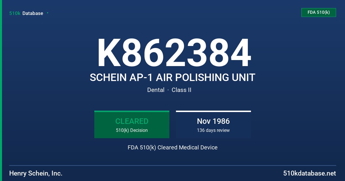 K862384 SCHEIN AP-1 AIR POLISHING UNIT FDA 510(k) Cleared Medical Device