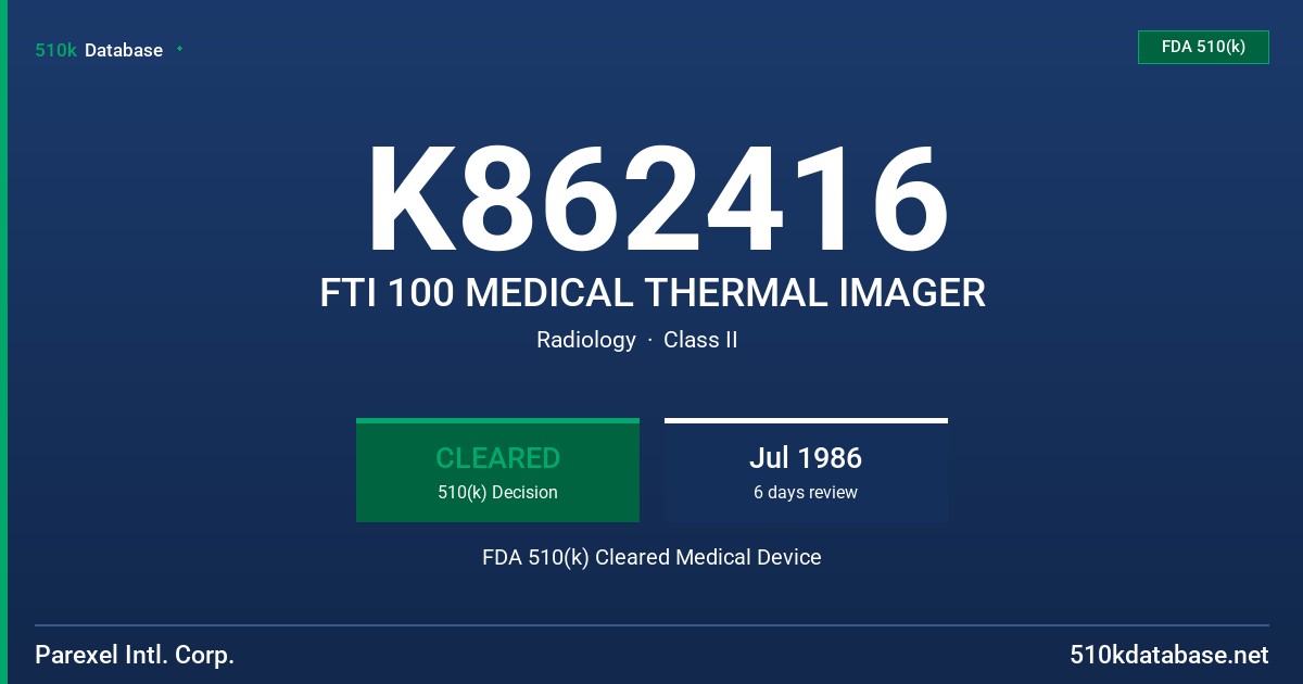 K862416 FTI 100 MEDICAL THERMAL IMAGER FDA 510(k) Cleared Medical Device