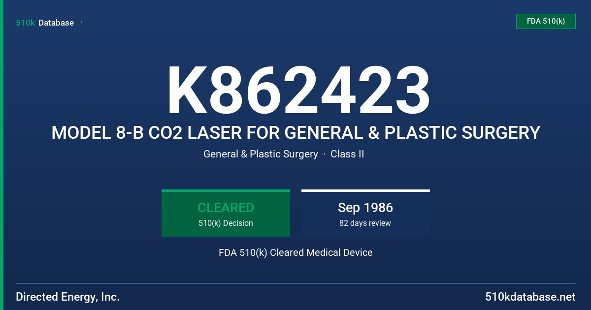 K862423 MODEL 8-B CO2 LASER FOR GENERAL & PLASTIC SURGERY FDA 510(k) Cleared Medical Device