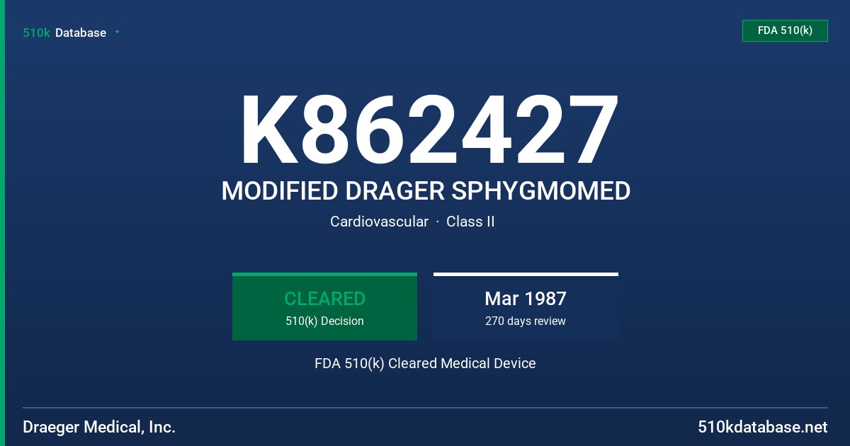 K862427 MODIFIED DRAGER SPHYGMOMED FDA 510(k) Cleared Medical Device