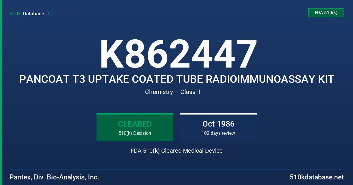 K862447 PANCOAT T3 UPTAKE COATED TUBE RADIOIMMUNOASSAY KIT FDA 510(k) Cleared Medical Device