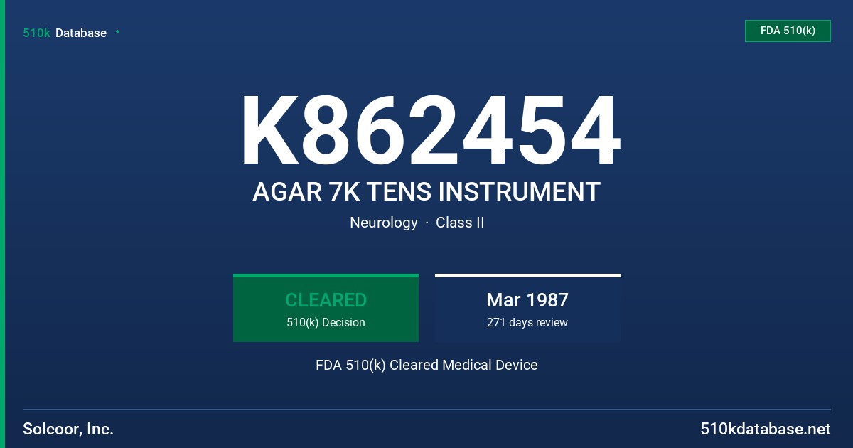 K862454 AGAR 7K TENS INSTRUMENT FDA 510(k) Cleared Medical Device