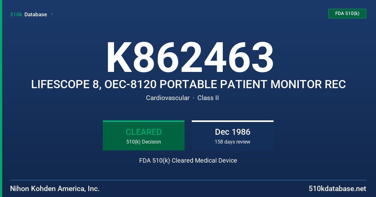 K862463 LIFESCOPE 8, OEC-8120 PORTABLE PATIENT MONITOR REC FDA 510(k) Cleared Medical Device