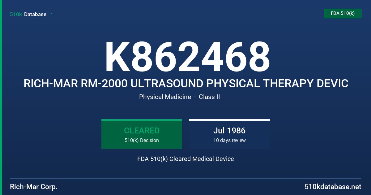 K862468 RICH-MAR RM-2000 ULTRASOUND PHYSICAL THERAPY DEVIC FDA 510(k) Cleared Medical Device