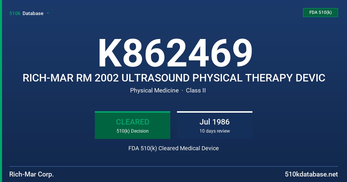 K862469 RICH-MAR RM 2002 ULTRASOUND PHYSICAL THERAPY DEVIC FDA 510(k) Cleared Medical Device