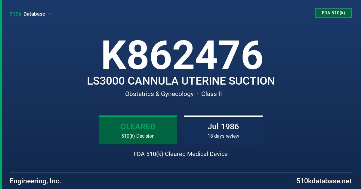 K862476 LS3000 CANNULA UTERINE SUCTION FDA 510(k) Cleared Medical Device